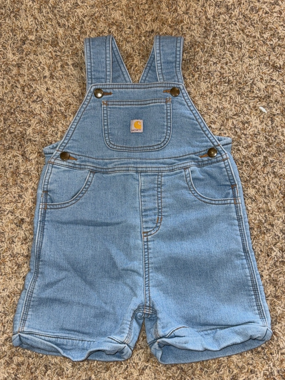 Carhartt Girls Denim Shortalls Overalls Size 3T Light Wash